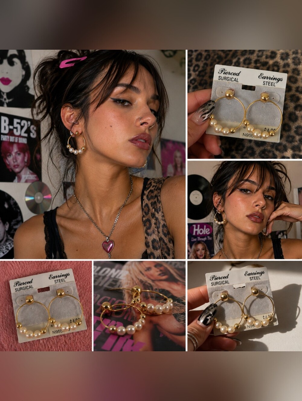Gold Hoop Earrings with Ivory Pearl Beads - Surgical Steel Posts